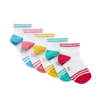 Pack of five girl's white tipped trainer socks